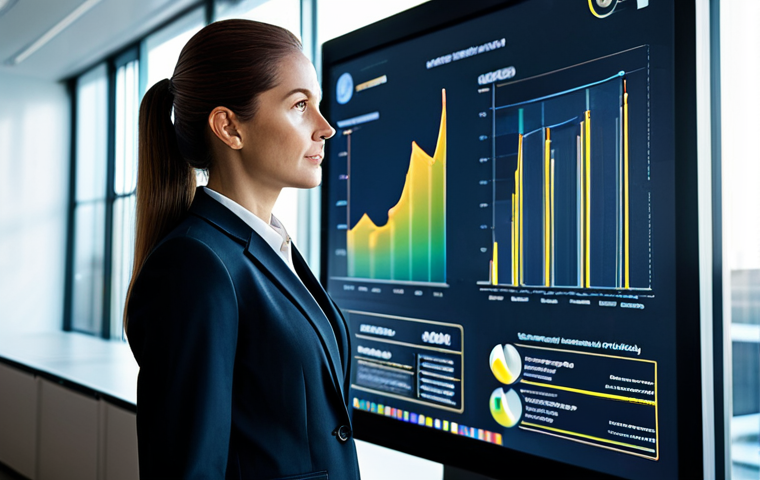 A professional businesswoman in a modest dark suit stands confidently in a brightly lit, modern office. She thoughtfully observes a transparent holographic data display showcasing sustainable supply chain metrics and environmental impact graphs. The office features sleek, eco-friendly design elements and large windows with a soft, diffused light. This image conveys the paradigm shift towards value-driven marketing and transparency. Professional photography, high resolution, soft ambient lighting. safe for work, appropriate content, fully clothed, professional, perfect anatomy, correct proportions, natural pose, well-formed hands, proper finger count, natural body proportions.