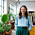Sustainable Fashion**

"A young woman in a stylish, fully clothed outfit made from sustainable materials like organic cotton and linen, browsing in a bright, modern Second-Hand-Laden in Berlin. The store features plants and upcycled furniture. She is smiling and appears confident. Safe for work, appropriate content, fully clothed, modest, professional photography, perfect anatomy, natural proportions, high quality."

**