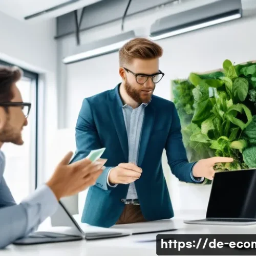 친환경 마케터의 자격 요건 - A professional green marketing team collaborating in a modern office setting in Germany, diverse exp...